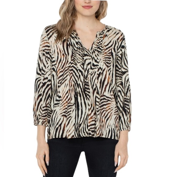 LIVERPOOL Los Angeles Animal Print V-neck Peasant Blouse Top Size M - Picture 14 of 16